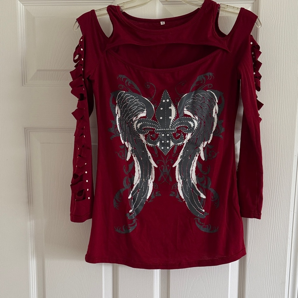 Women's Red Open Shoulder Top